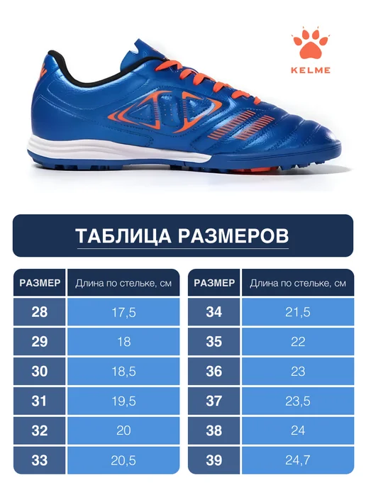 KELME Бутсы футбольные детские Сороконожки TF, синий, фото 4