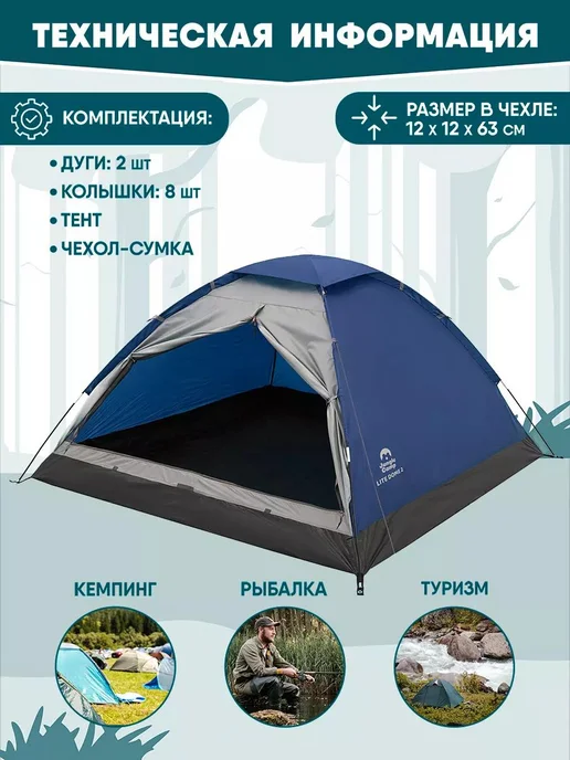 Jungle Camp Палатка туристическая 4 местная водонепроницаемая походная, синий, фото 4