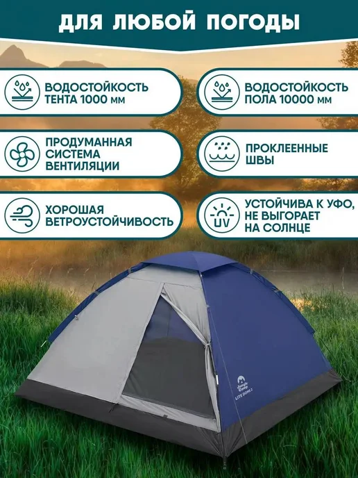 Jungle Camp Палатка туристическая 4 местная водонепроницаемая походная, синий, фото 6