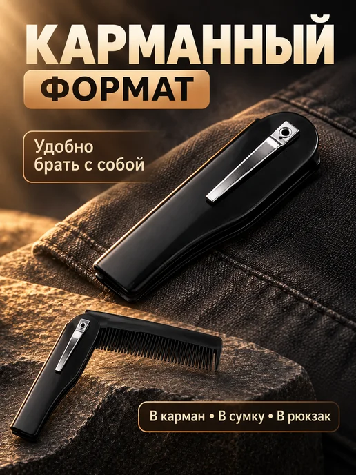 Allure Proof Расческа гребень складная мужская для бороды детская 8,5 см, черный, фото 3