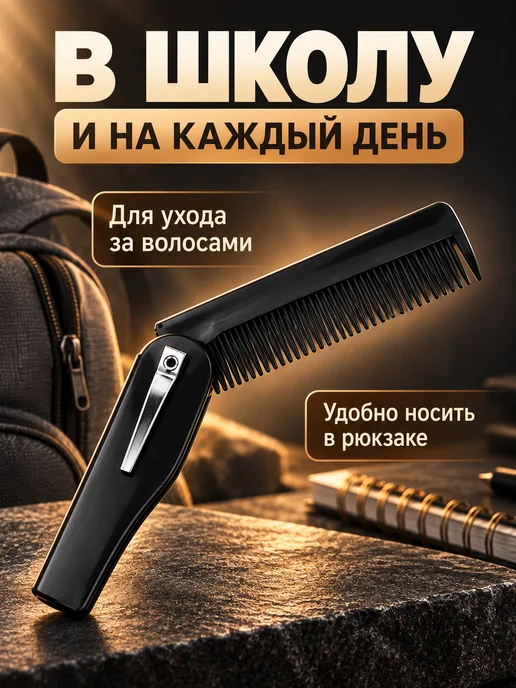 Allure Proof Расческа гребень складная мужская для бороды детская 8,5 см, черный, фото 6