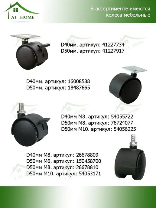 AT HOME Опора колесная поворотная шар D40мм, серый, фото 4