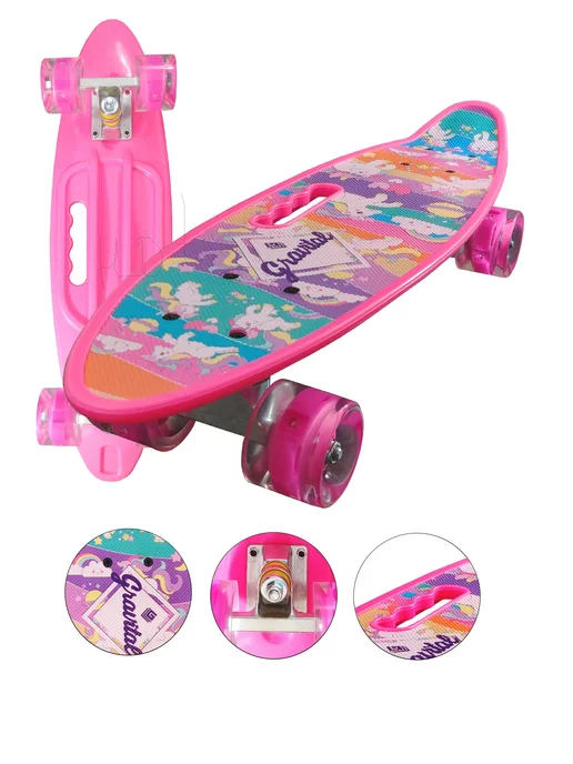 HOT.SKATE Скейтборд Пенниборд Круизер Светящиеся колеса, розовый