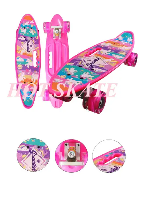 HOT.SKATE Скейтборд Пенниборд Круизер Светящиеся колеса, розовый, фото 2