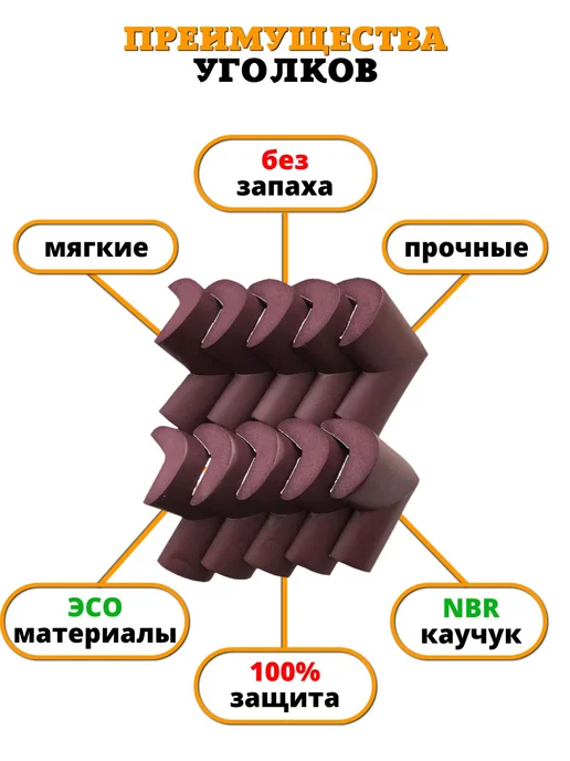 Beideli Защитные уголки на мебель для детей. Мягкие накладки на углы, коричневый, фото 4