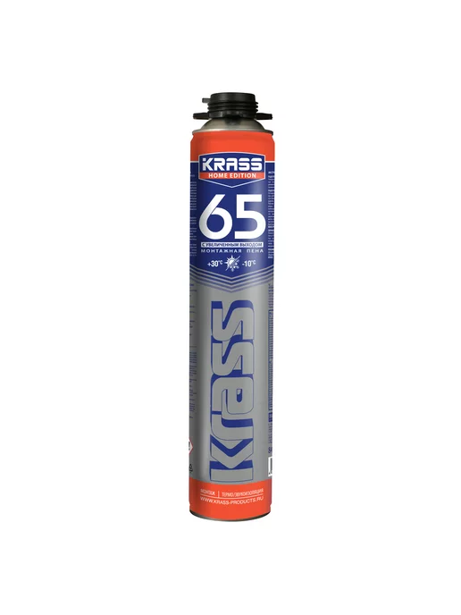 Krass Пена монтажная Home Edition 65 пистолетная всесезонная 0,84л, 840 мл