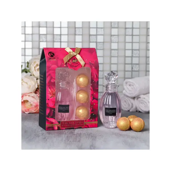 Подарок на 8 марта Маме Женщине девушке Гель для душа С 8 Марта!, 120мл., + соль для ванн 3 шт.