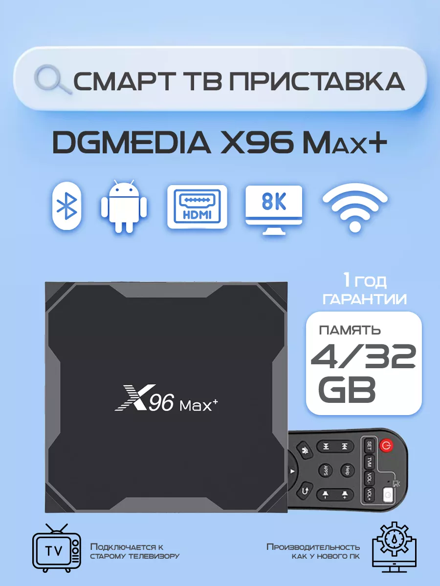 Смарт ТВ приставка андроид X96 Max+ 4/32 DGMedia 18629523 купить за 4 191 ₽  в интернет-магазине Wildberries