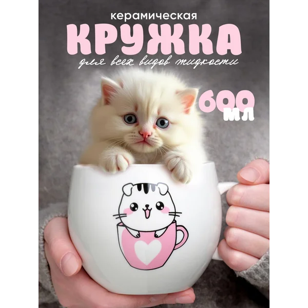 Кружка большая для чая и кофе подарочная с котиком
