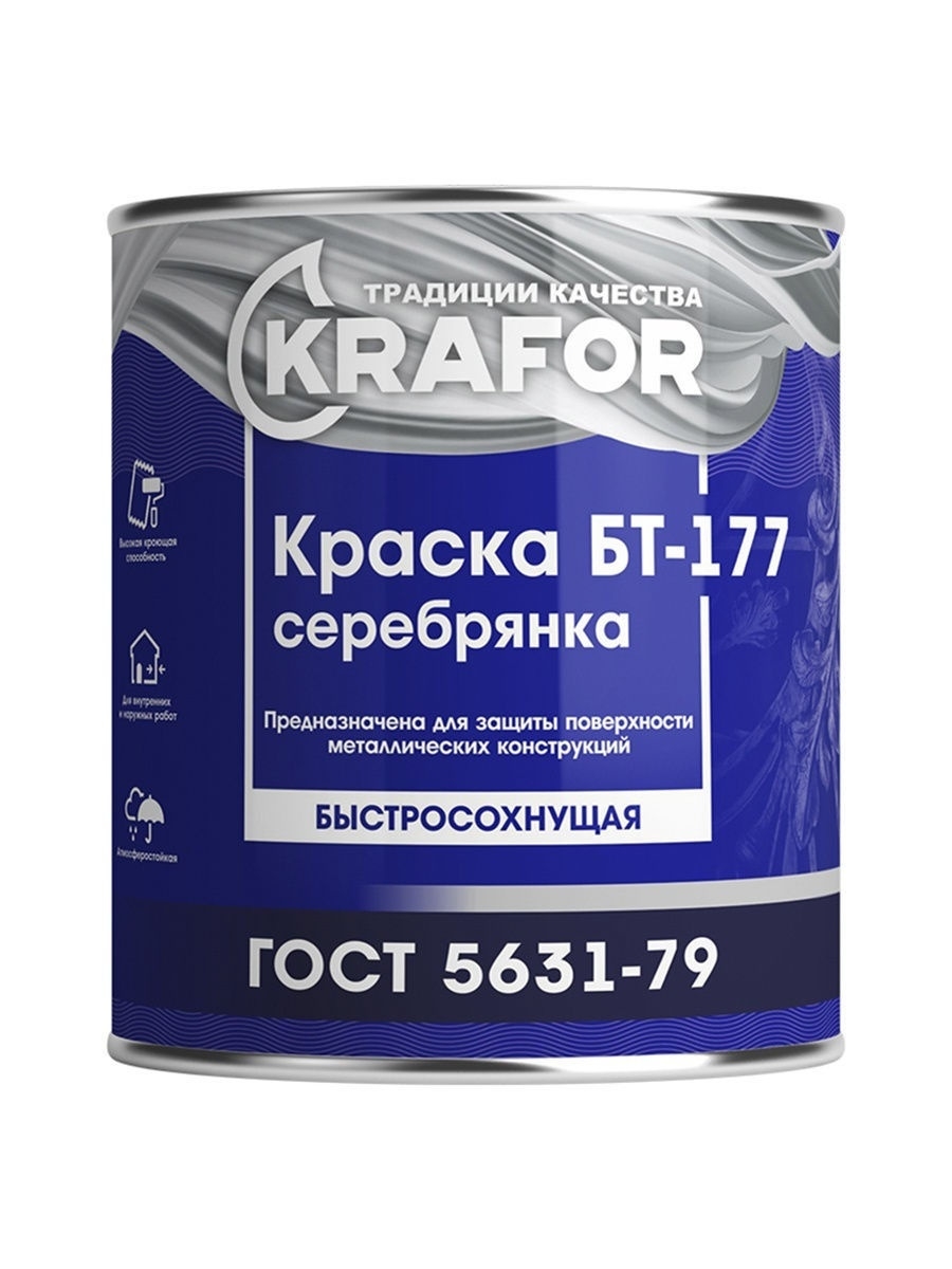 Краска по металлу БТ-177 серебрянка 1 л / 0,7 кг KRAFOR 18633656 купить за  660 ₽ в интернет-магазине Wildberries