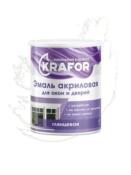 KRAFOR Эмаль для окон и дверей, глянцевая, 3 кг, супербелая, 3 кг