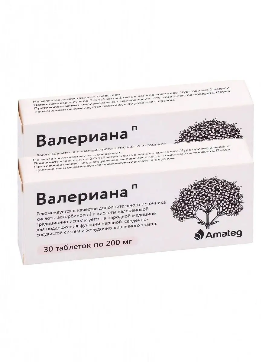 Валериана П 200 мг № 30 2 уп Amateg 18652253 купить за 180 ₽ в  интернет-магазине Wildberries