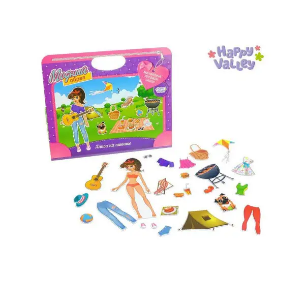 Магнитный набор в сумочке с куклой "Алиса на пикнике"