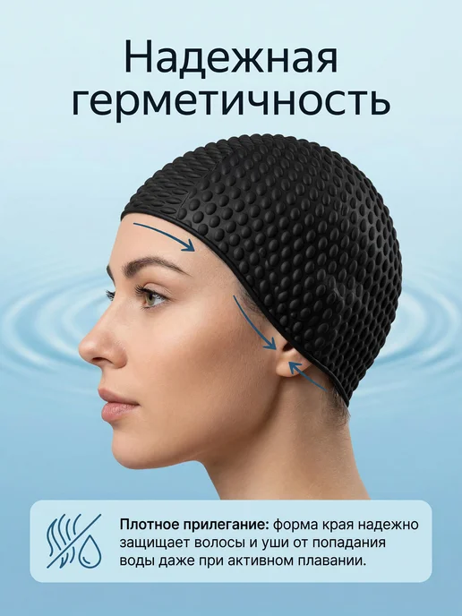 FASHY Шапочка для плавания и бассейна для длинных волос резиновая, черный, фото 4