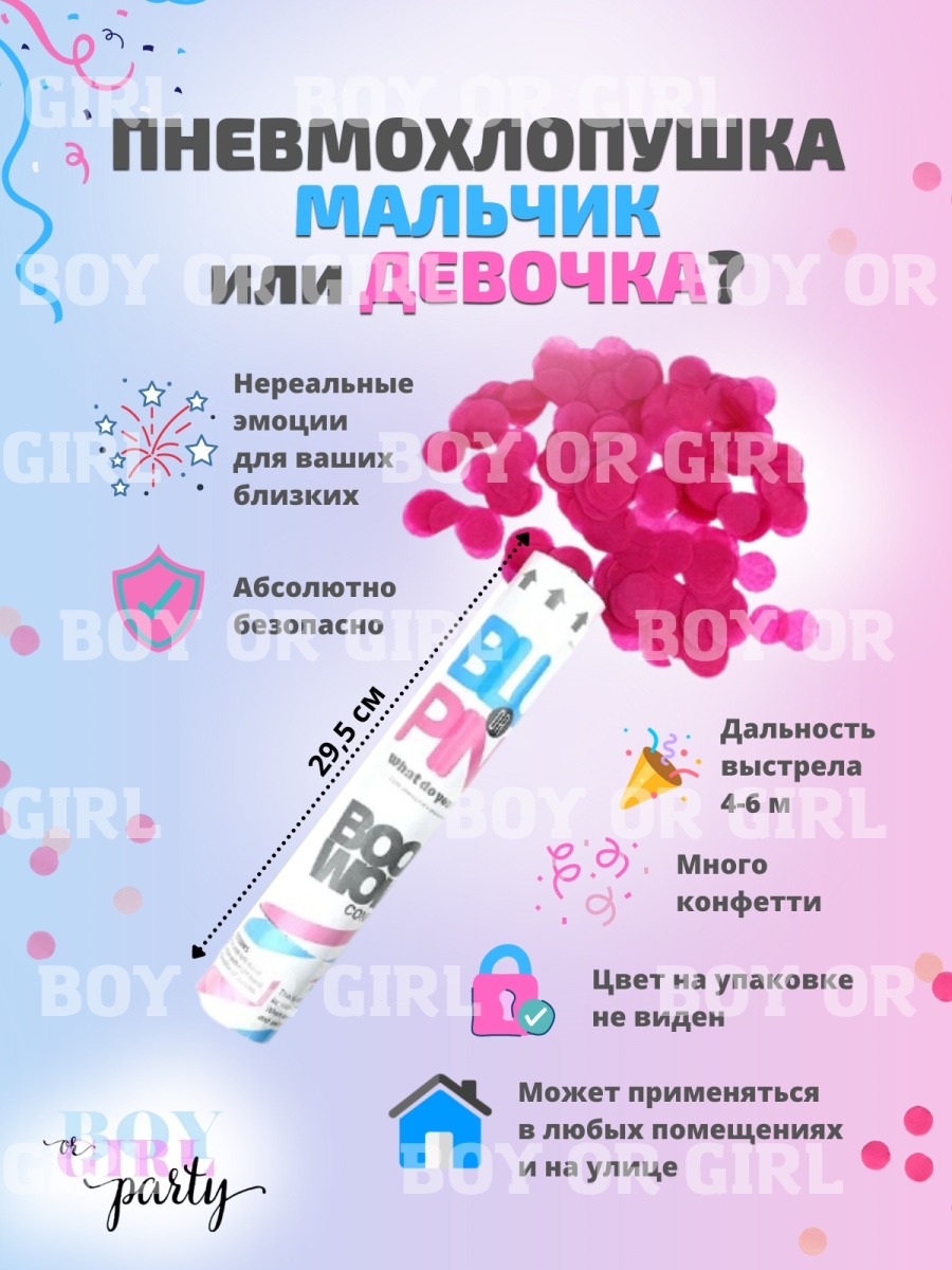 Хлопушка для гендер пати Мальчик или Девочка Gender Reveal Party / гендерный  шар BOY OR GIRL 18730687 купить в интернет-магазине Wildberries