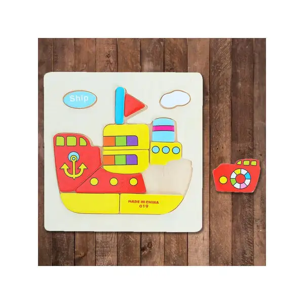 Пазл-вкладыш на деревянном основании "Корабль", 11 элементов