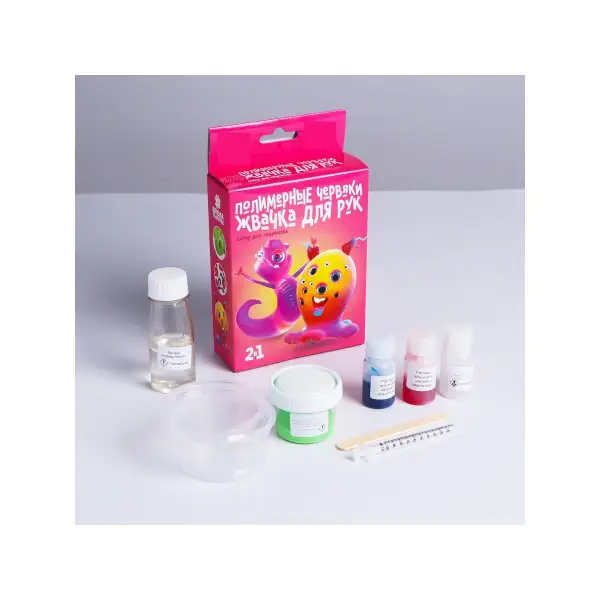 Химические опыты 2 в 1 "Полимерные червяки и жвачка для рук" химические опыты для детей