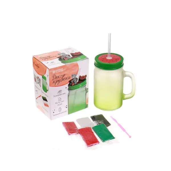 Банка для декора полимерной глиной "Мишка на арбузе", 500 мл