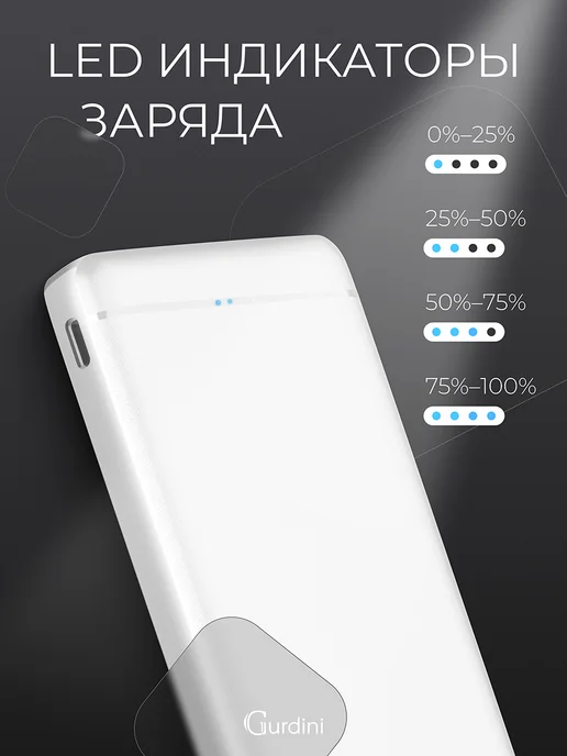 Gurdini Powerbank ультратонкий 10000 mah повербанк, 10000 мАч, фото 8