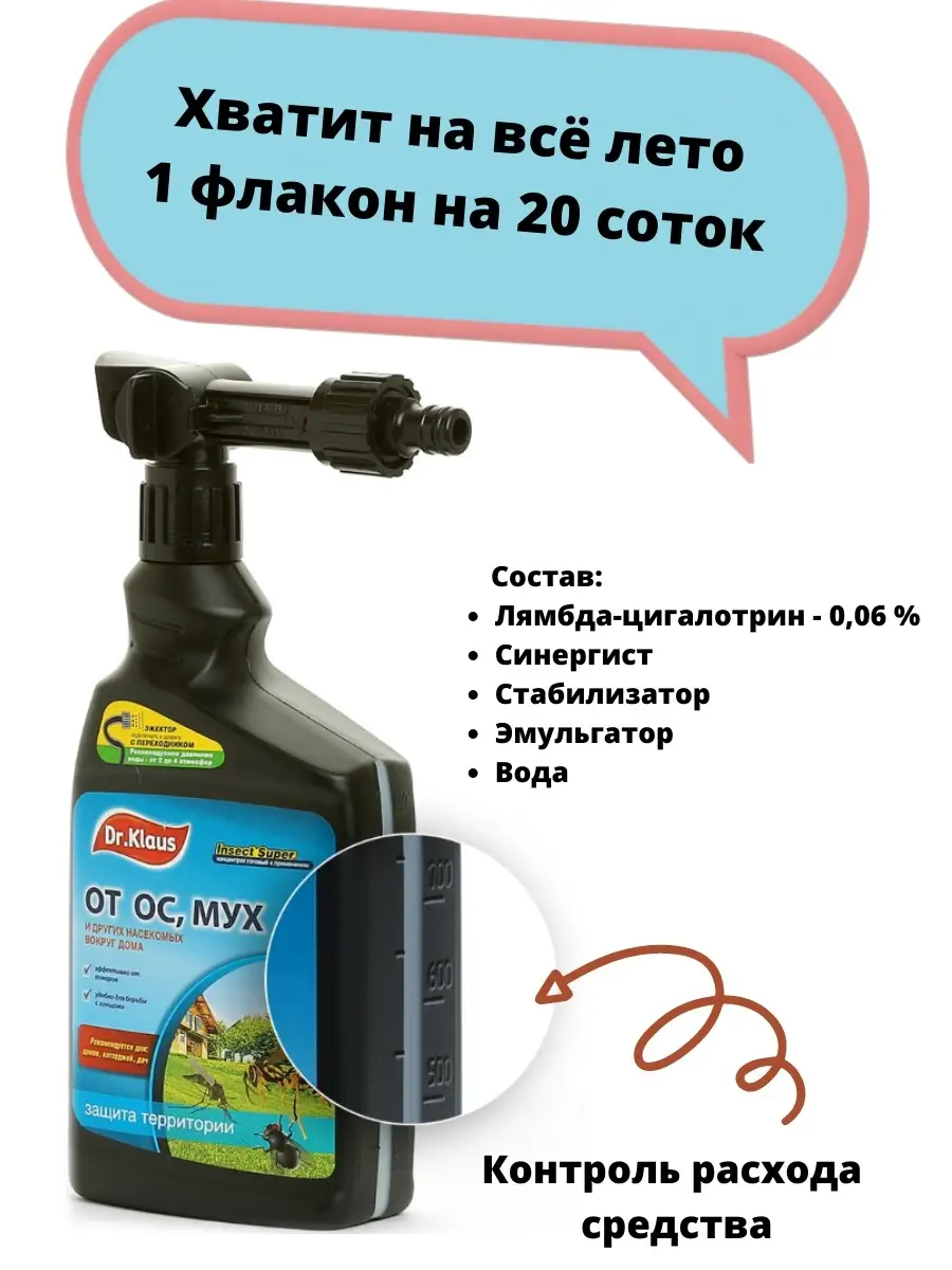 Средство от ос и мух с эжектором, 1 л. Dr. Klaus 18788457 купить за 1 085 ₽  в интернет-магазине Wildberries