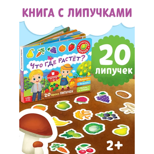 Книга с липучками для малышей Что где растёт?