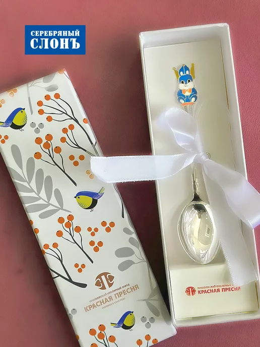 СЕРЕБРЯНЫЙ СЛОНЪ Ложка серебряная детская с зайкой 925 проба, серебристый, фото 4