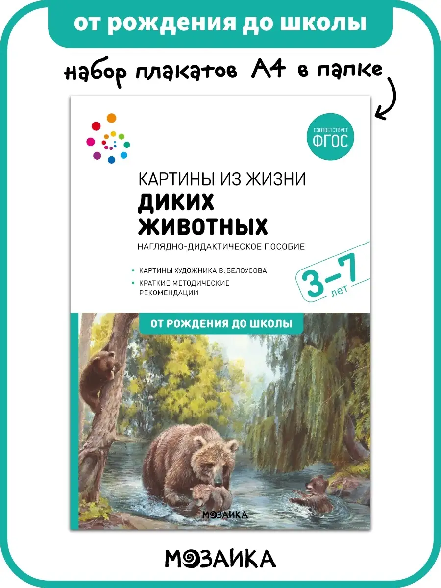 Набор плакатов для детей дикие животные, обучение 3+ ОТ РОЖДЕНИЯ ДО ШКОЛЫ  18800989 купить за 389 ₽ в интернет-магазине Wildberries