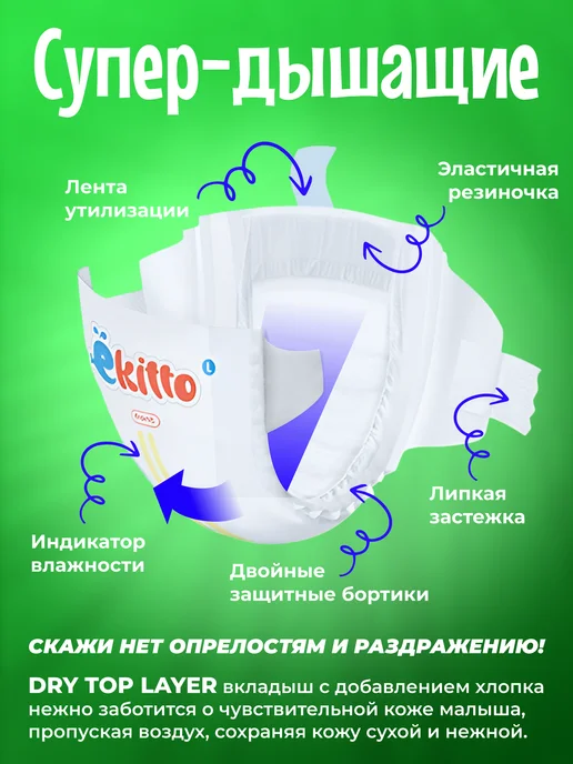 Ekitto Подгузники ультратонкие для новорожденных 2 S 3-6 кг 54 шт, 36 кг, 54 шт, фото 2