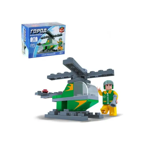 Конструктор развивающий блочный Город "Вертолет", 33 детали