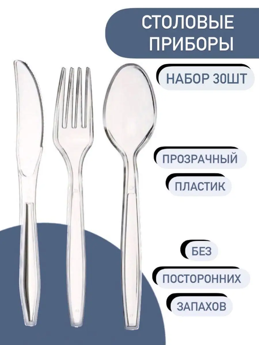 Набор одноразовой пластиковой посуды вилка, ложка, нож