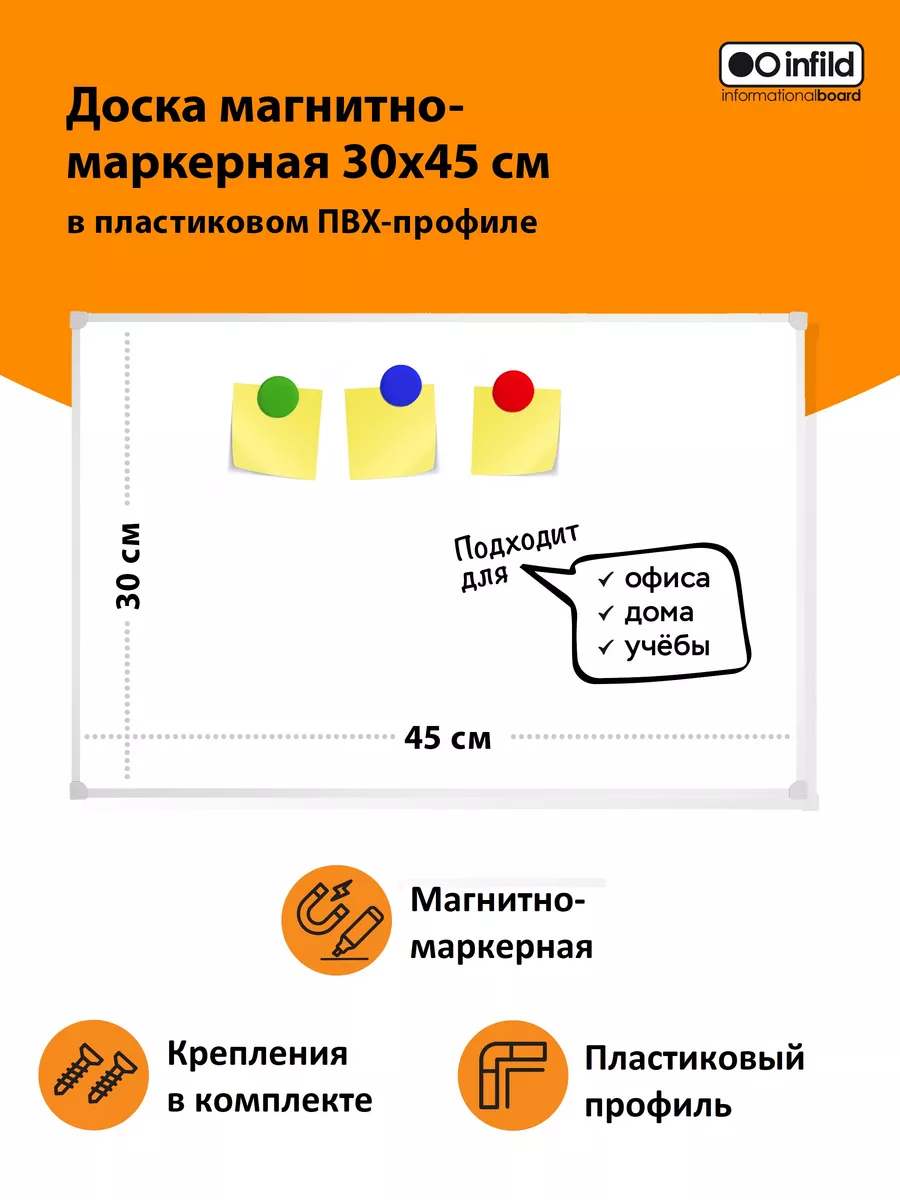 Доска магнитно-маркерная 30х45см в ПВХ профиле