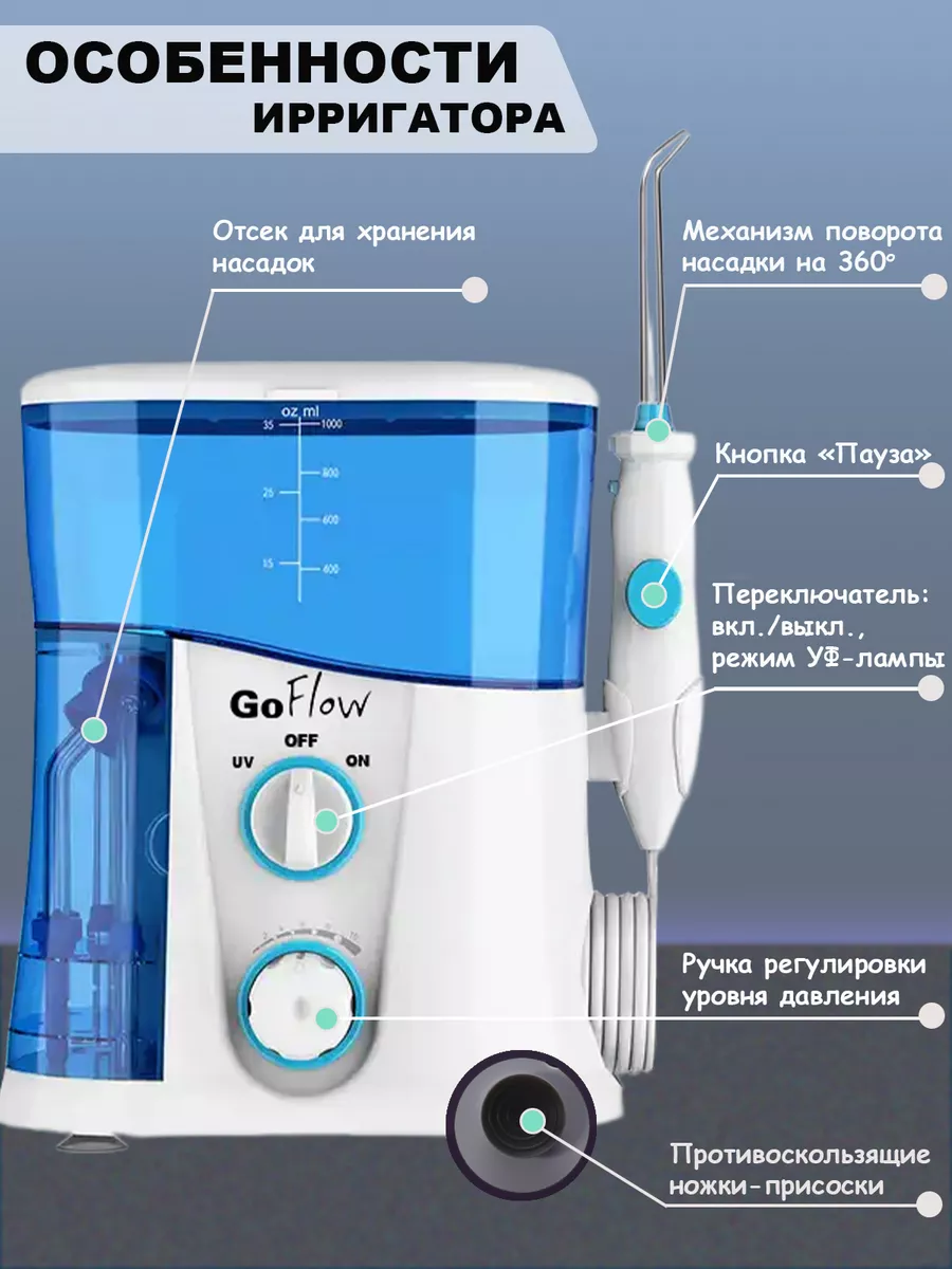 188UV Ирригатор стационарный с UV-Обеззараживателем 1000мл. GoFlow 19063353  купить за 3 684 ₽ в интернет-магазине Wildberries