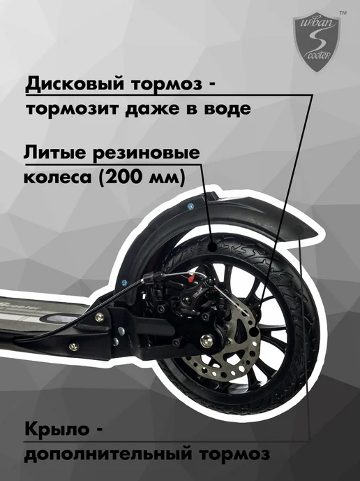 Urban scooter Самокат двухколесный Disc Black складной, черный, фото 2