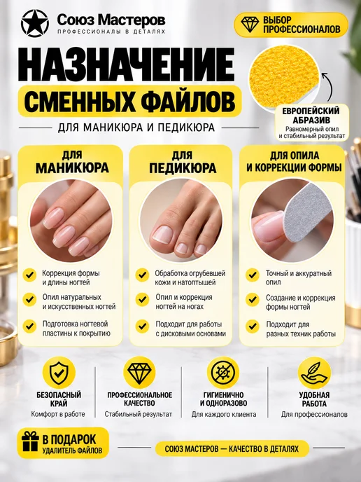 Союз Мастеров Сменные файлы для маникюра ЕвроЛОНГ на вспенке #100 50 шт, 50 шт, фото 2