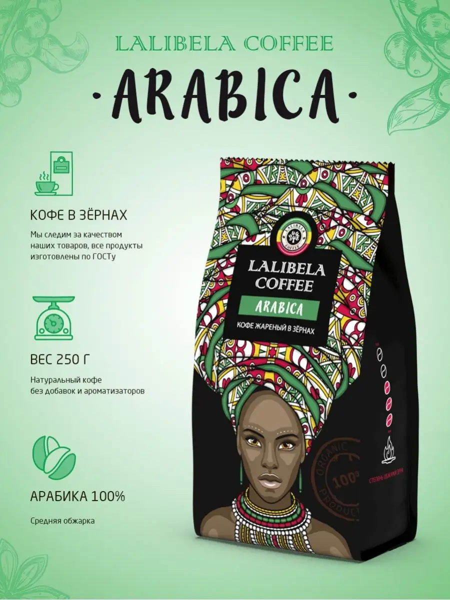 Кофе в зернах средней обжарки ARABICA, 250 г Lalibela coffee 19072622 купить за 269 ₽ в интернет-магазине Wildberries