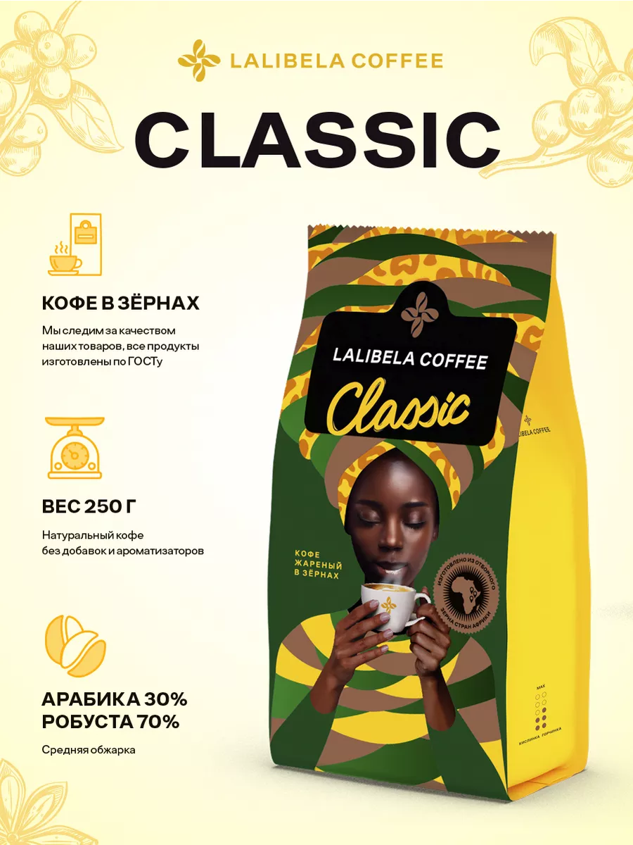 CLASSIC Кофе в зернах, бленд арабики и робусты 250г Lalibela coffee 19073620 купить за 319 ₽ в интернет-магазине Wildberries