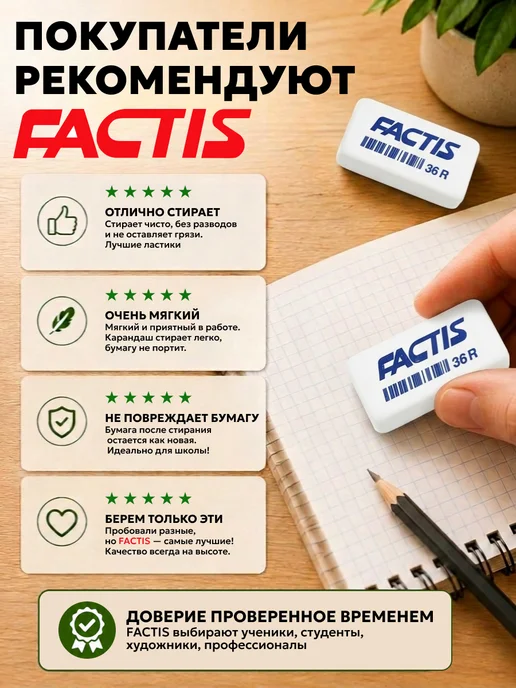 FACTIS Ластик школьный набор 8шт Испания, 6 шт, белый, фото 4