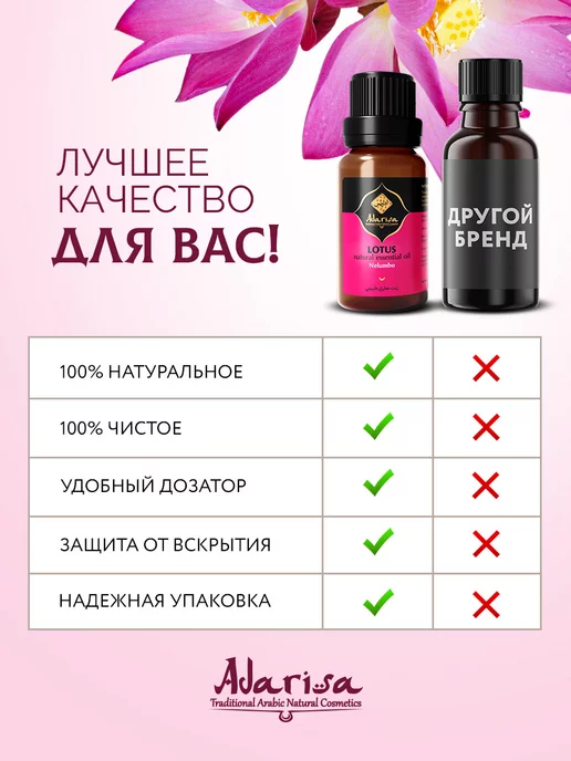 Adarisa Эфирное масло Лотоса натуральное для увлажнителя 10 мл, 10 мл, фото 6