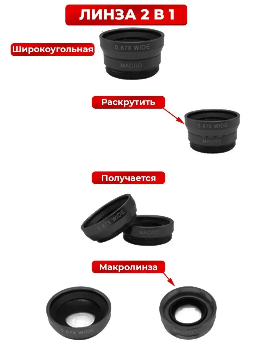 Макролинза для телефона, линза на телефон, объектив на телефон, фишай.  ELHOVO 19213418 купить в интернет-магазине Wildberries