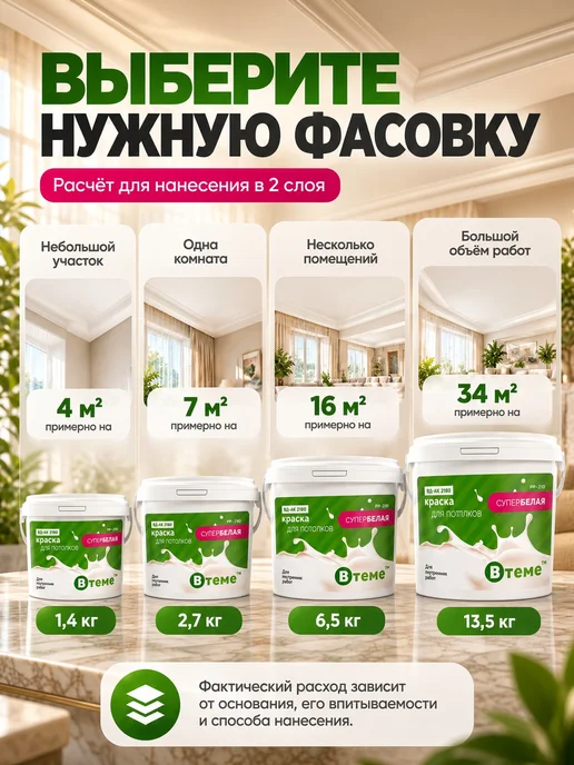 ВТеме Краска для потолков акриловая матовая супербелая, 2,7 кг, 2,7 кг, фото 7