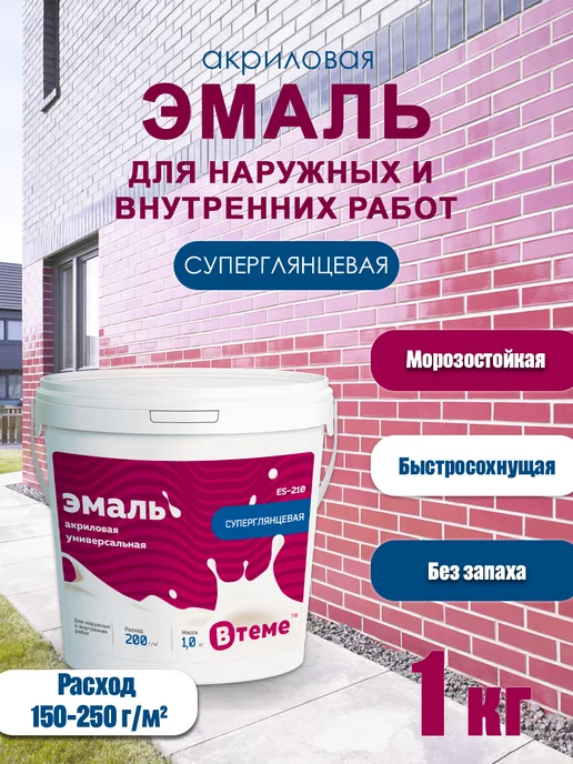 ВТеме Эмаль акриловая белая глянцевая для дерева радиаторов 1кг, 1 кг