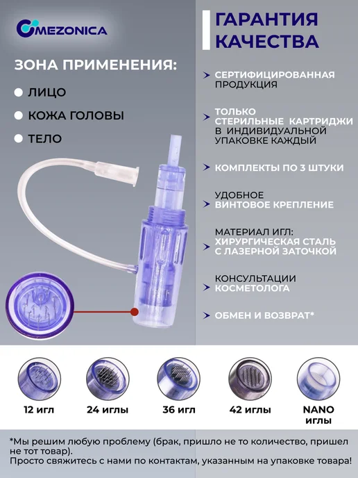 Mezonica Картридж для дермапен мезопен DraMes Насадка на 24 иглы 3 шт, 3 шт, фото 3