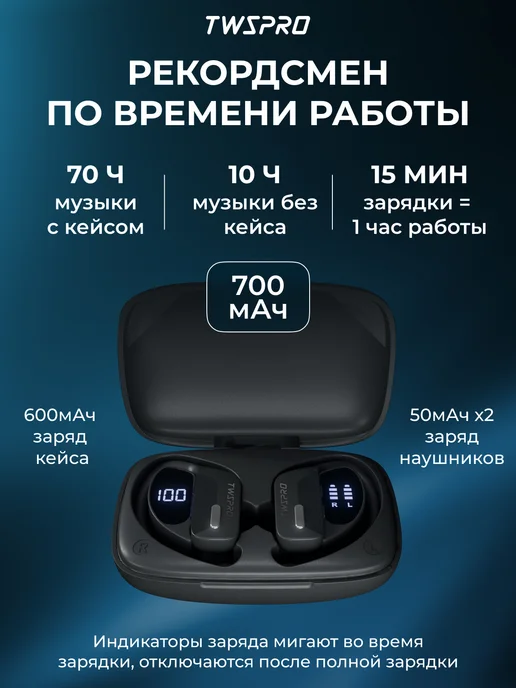 TWS Pro Наушники беспроводные для андроид с микрофоном спортивные, черный, фото 2