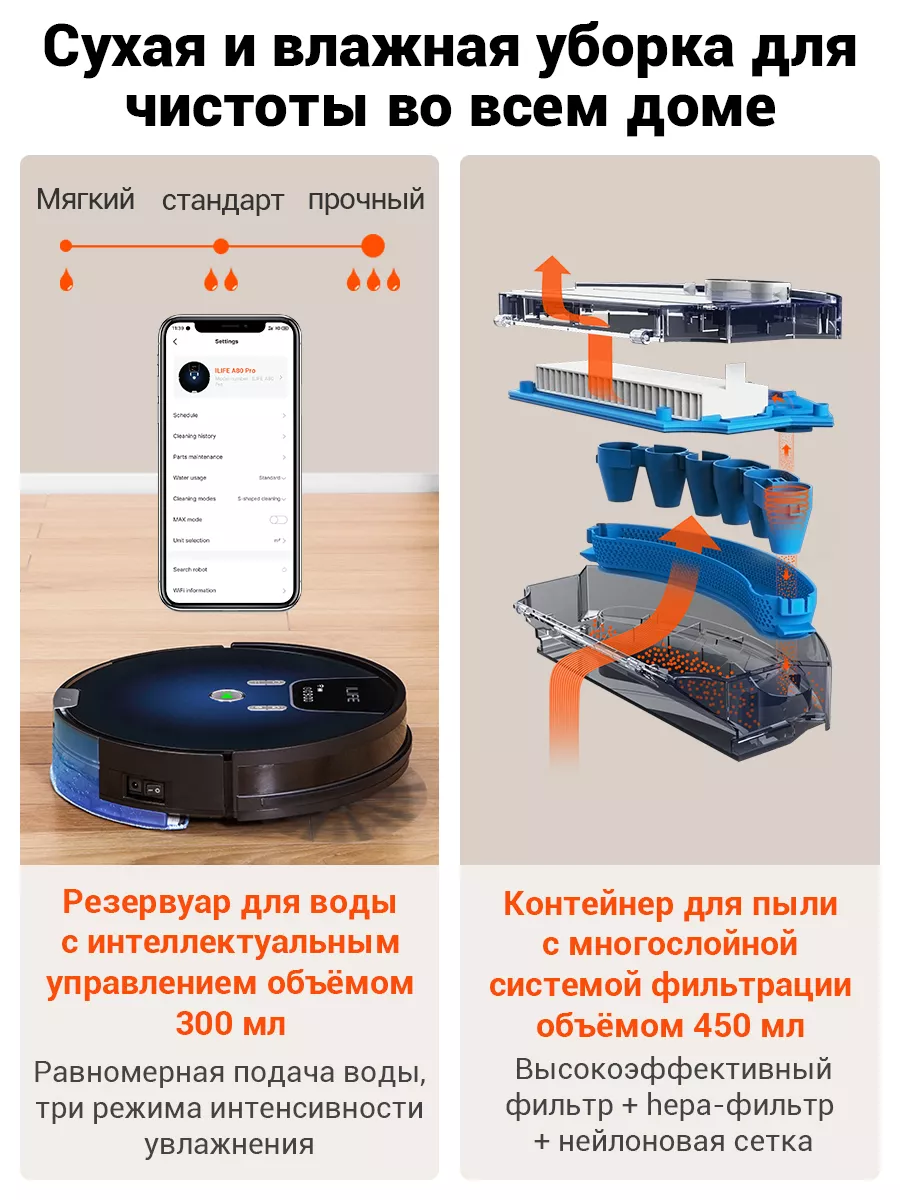 Робот пылесос ILIFE с влажной и сухой уборкой дома A80 Pro iLife 19287602  купить за 11 640 ₽ в интернет-магазине Wildberries