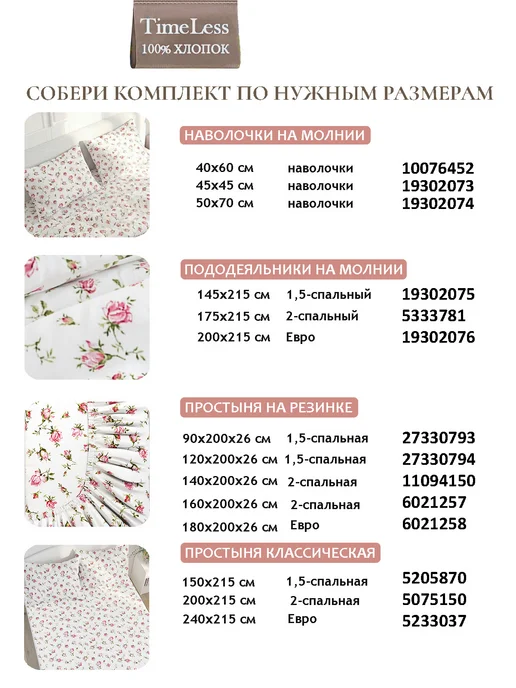Timeless Пододеяльник 1,5-спальный 145х215 на молнии Бутоны перкаль, 145x215, фото 8