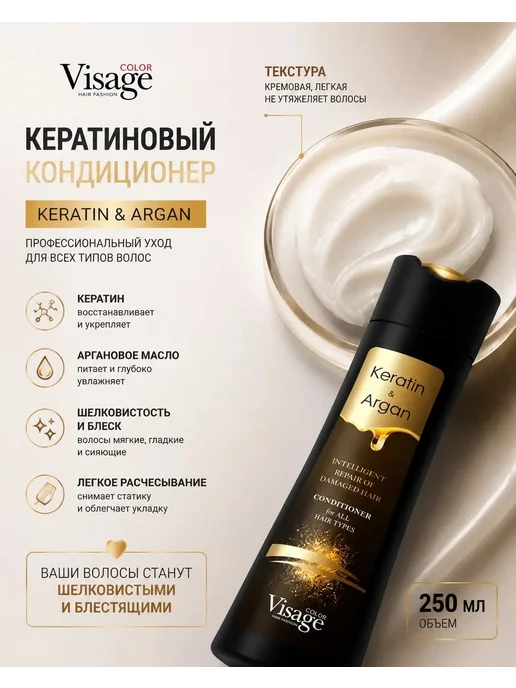 VISAGE Color Hair Fashion Кондиционер кератиновый, коллаген для волос, 250мл, 250 мл, фото 2