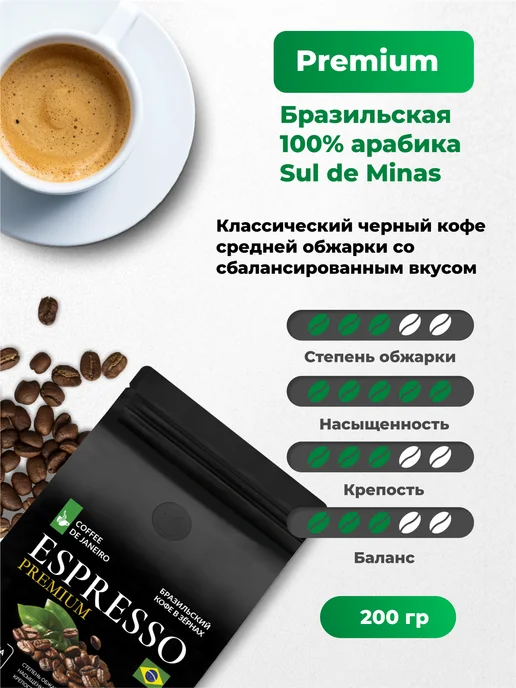 DE JANEIRO Кофе в зернах 1 кг Подарочный набор 5 вкусов по 200 г, 1 кг, 200 г, фото 3
