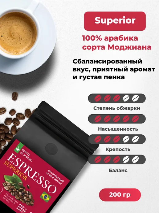 DE JANEIRO Кофе в зернах 1 кг Подарочный набор 5 вкусов по 200 г, 1 кг, 200 г, фото 4