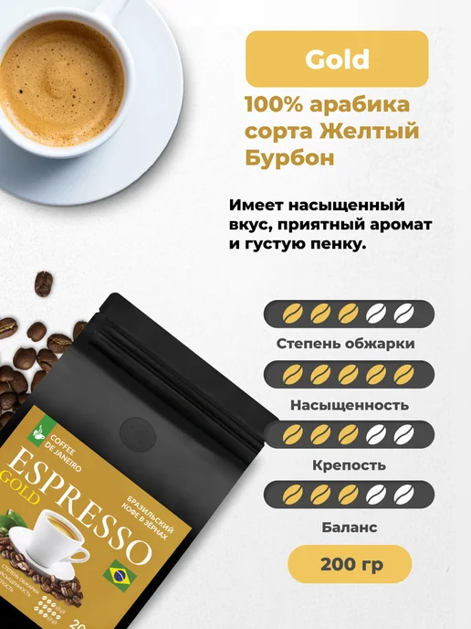 DE JANEIRO Кофе в зернах 1 кг Подарочный набор 5 вкусов по 200 г, 1 кг, 200 г, фото 5