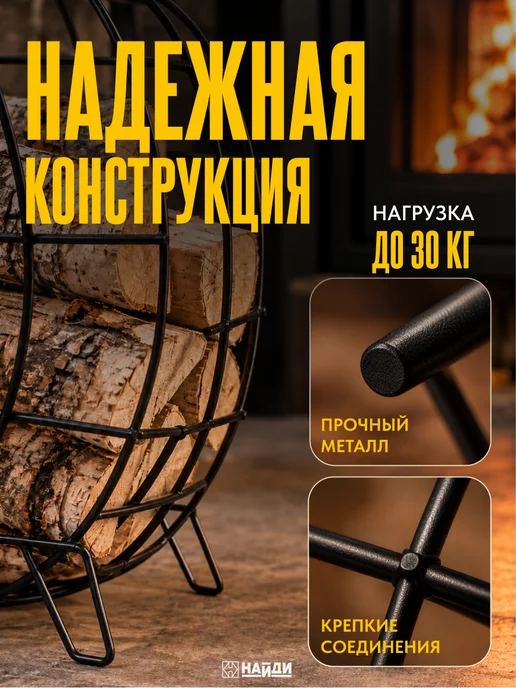 НАЙДИ Дровница для бани корзина переноска для дров, черный, фото 2